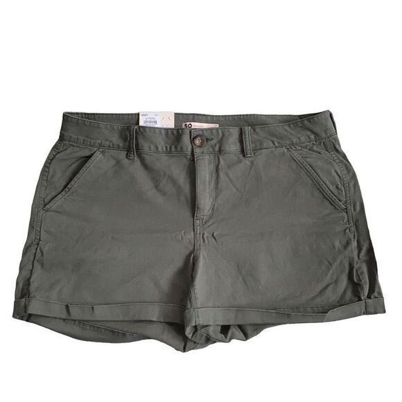 SO Goods For Life NWT Cotton Chino Midi Shorts Low Rise Matte Army Green Size 17 - Picture 1 of 6